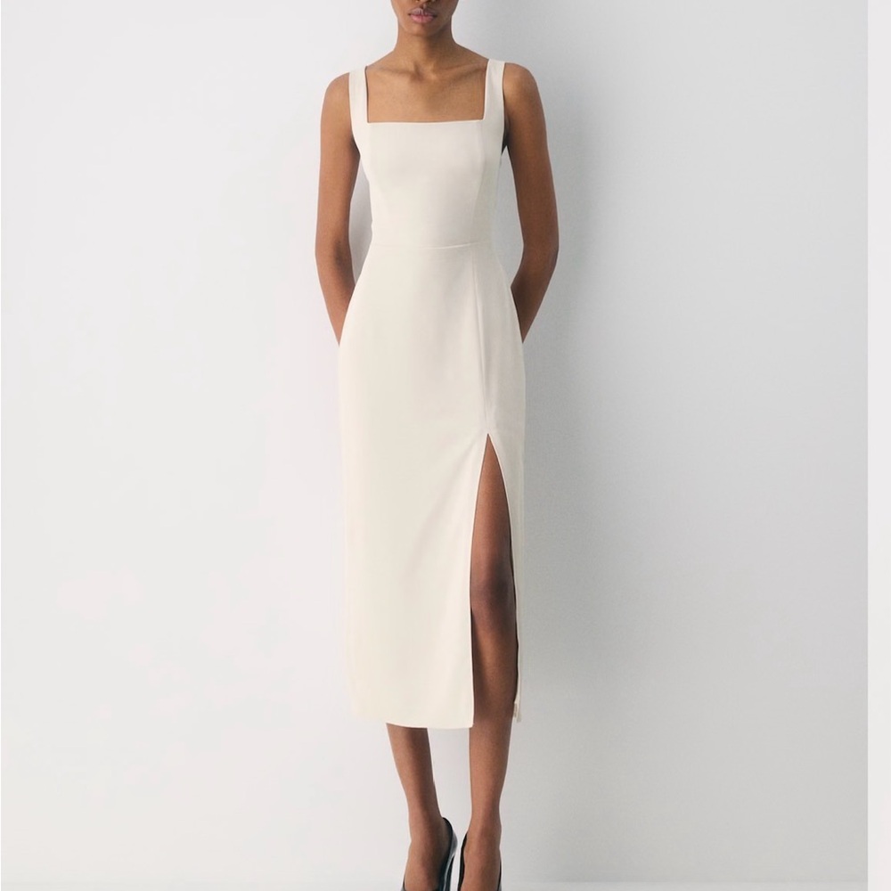 Babaton Olive Square-Neck Midi Dress with Thigh Slit